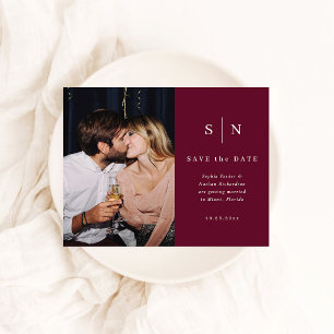 Postal Minimalista Chic Burgundy Foto Boda Save the Date