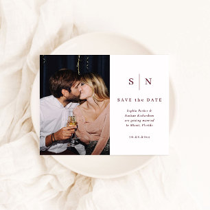 Postal Minimalista Chic Burgundy Foto Boda Save the Date