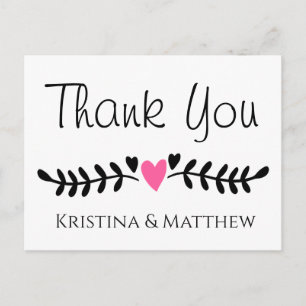 Postal Minimalista Corazón Boho Negro Blanco Gracias