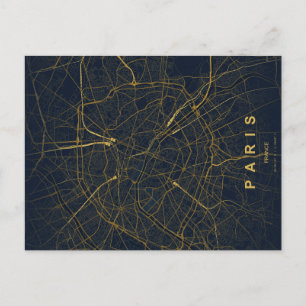 Postal Minimalista del Mapa de la Ciudad de París