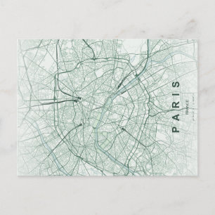 Postal Minimalista del Mapa de la Ciudad de París