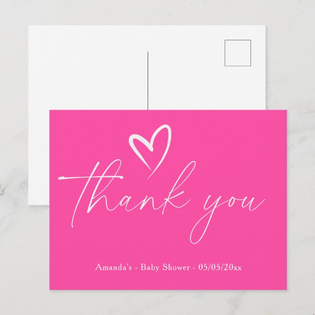 Postal Minimalista ducha simple rosa bebé gracias (Anverso / Reverso)