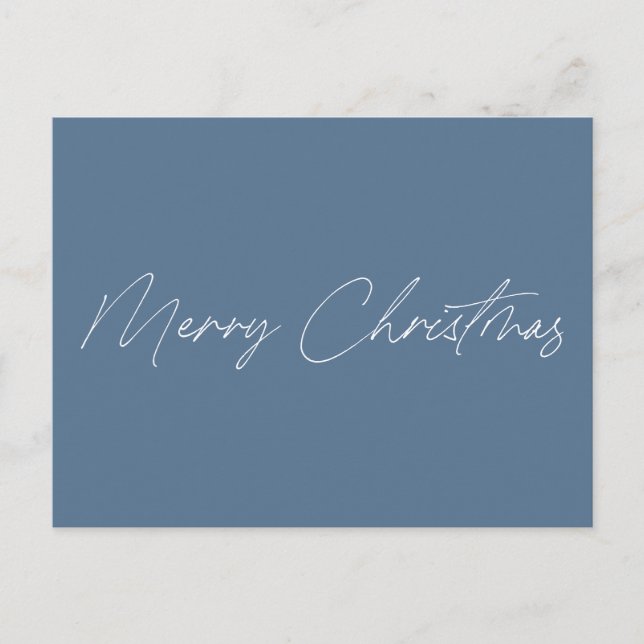 Postal Minimalista Dusty Blue Script Name Merry Christmas (Anverso)
