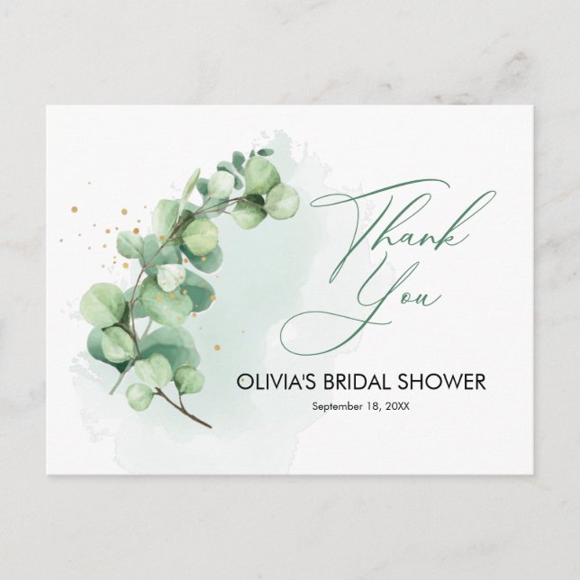 Postal Minimalista Eucalyptus Bridal Shower Gracias (Anverso)