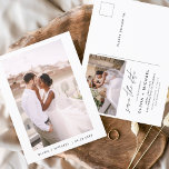 Postal Minimalista Guardar la foto de la secuencia de com<br><div class="desc">Boda Guardar las tarjetas de fecha que tienen una foto en el frente. Las tarjetas Save the Date contienen una moderna tipografía de escritura cursiva con letras a mano que son elegantes,  simples y modernas para usar después de la minimalista celebración del día de la boda.</div>
