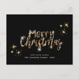 Postal Minimalista mancha dorada ilumina a Navidades negr