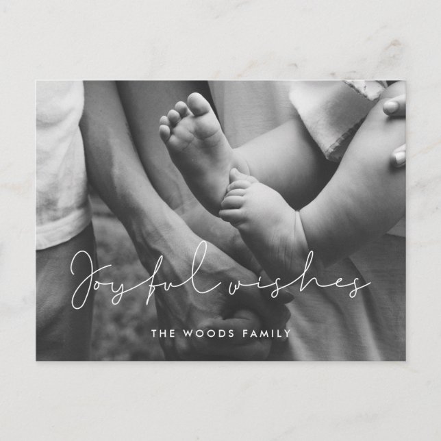 Postal Minimalista manuscrito Saludos alegres Foto de vac (Anverso)