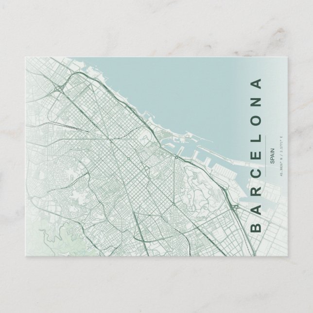 Postal Minimalista Mapa de Barcelona España (Anverso)