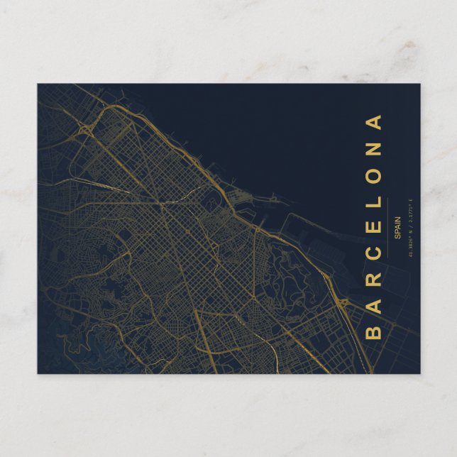 Postal Minimalista Mapa de Barcelona España (Anverso)