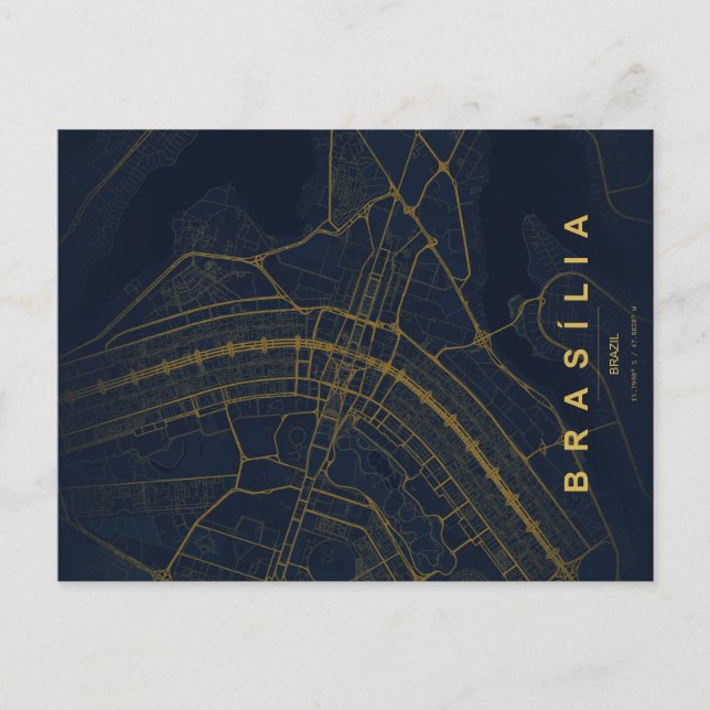 Postal Minimalista Mapa de Brasilia Brasil (Anverso)