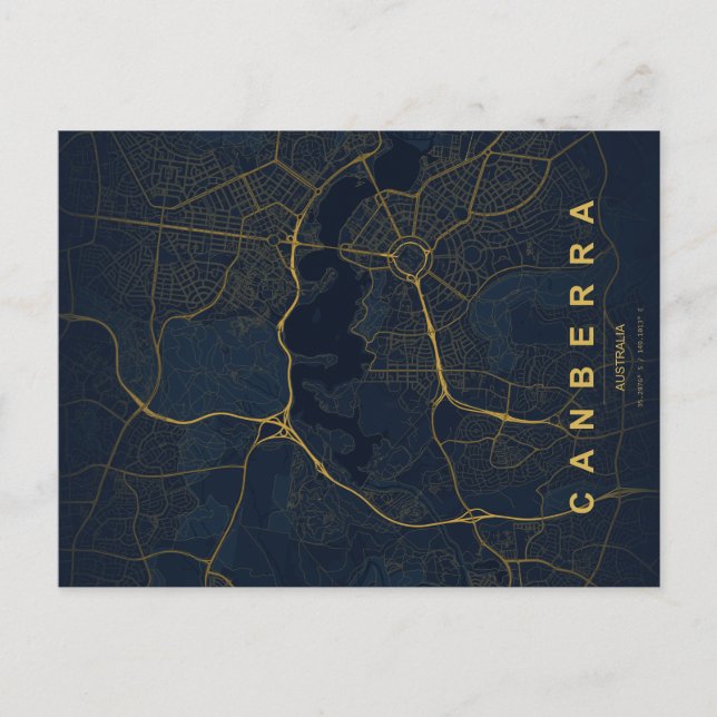 Postal Minimalista Mapa de Canberra Australia (Anverso)