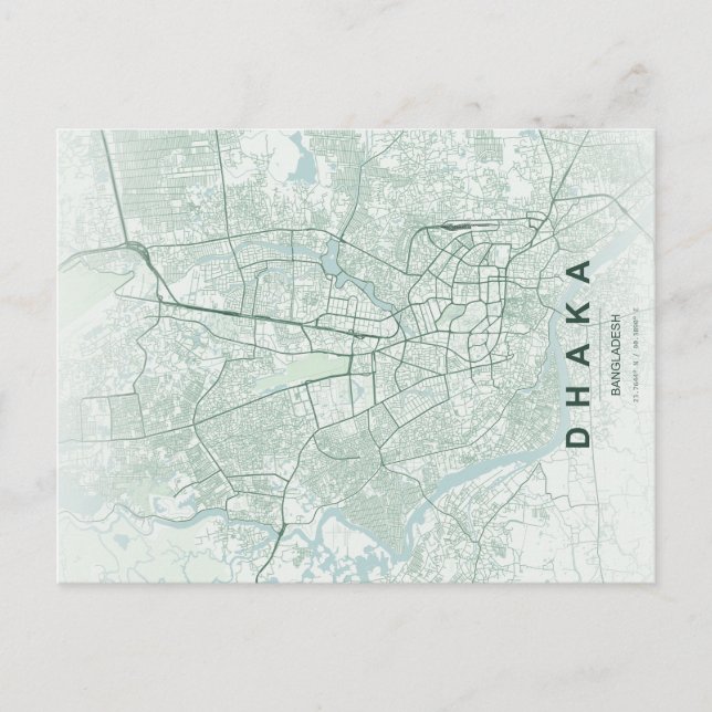 Postal Minimalista Mapa de Dhaka Bangladesh (Anverso)
