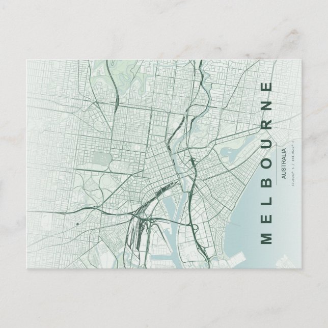 Postal Minimalista Mapa de Melbourne Australia (Anverso)