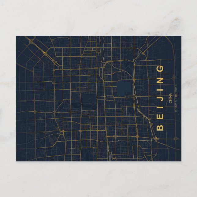 Postal Minimalista Mapa de Pekín China (Anverso)