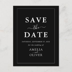 Postal Minimalista Moderno Negro y Blanco Save The Date