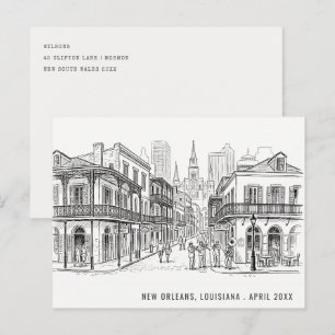 Postal Minimalista Nueva Orleans Louisiana Boceto Viaje