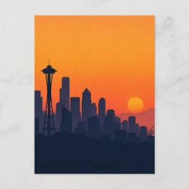 Postal Minimalista Silueta de Seattle al Atardecer Modern