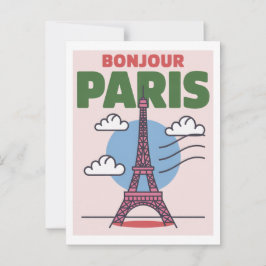 Postal Minimalistic Paris Iconic Eiffel Tower French City