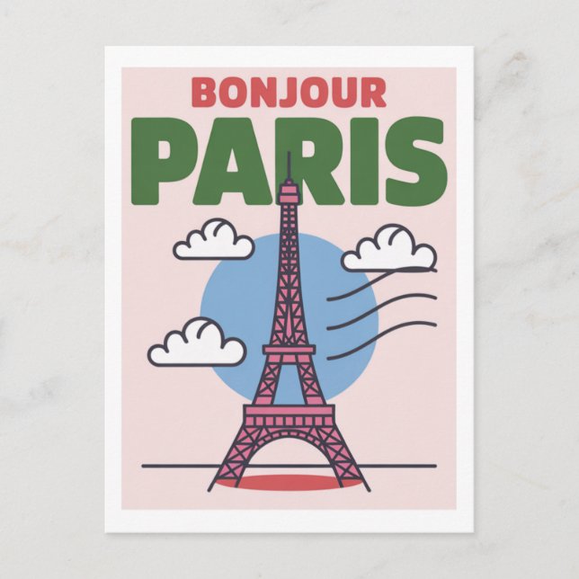 Postal Minimalistic Paris Iconic Eiffel Tower French City (Anverso)