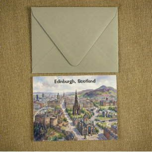 Postal Mínimo Edinburgh Escocia Vista Ciudad Acuarela