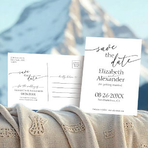 Postal Mínimo Fancy Black & White Script Save the Date