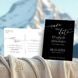 Postal Mínimo Fancy Black & White Script Save the Date