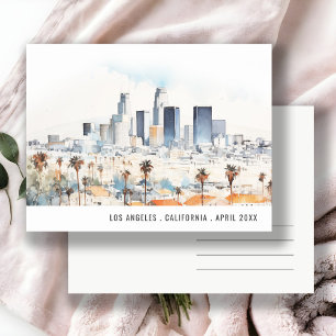 Postal Mínimo Los Ángeles, California Acuarela Viaje