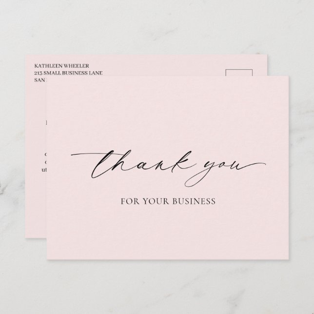 Postal Mínimo Rosa Elegante Moderno Gracias (Anverso / Reverso)