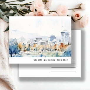 Postal Mínimo San Jose, California Acuarela de Viaje