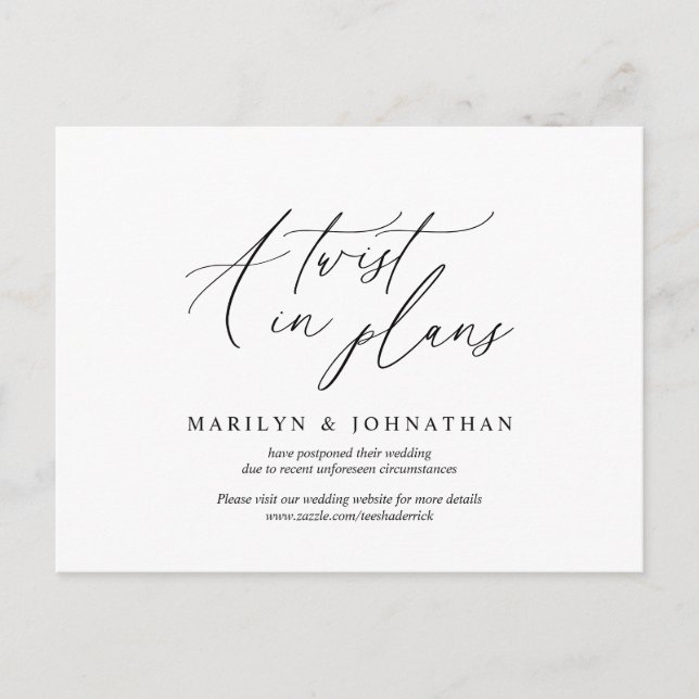 Postal Mínimo simple, un giro en los planes. Wed pospuest (Anverso)