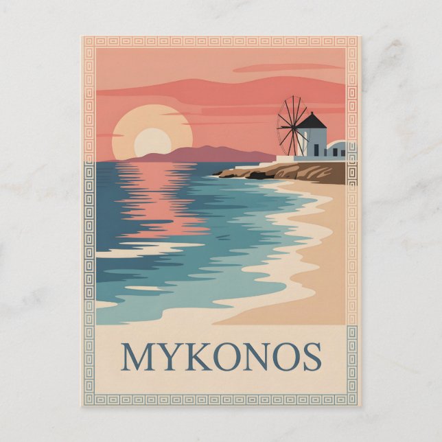Postal Mínimo vintage de Mykonos (Anverso)