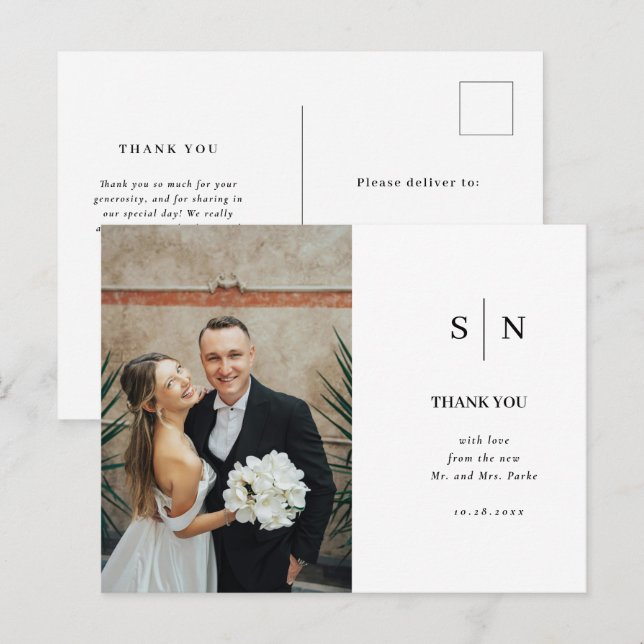 Postal Mínimo y Chic | Boda de Blanco y Negro (Anverso / Reverso)