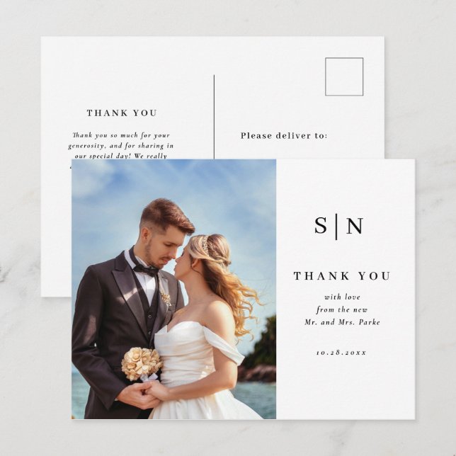 Postal Mínimo y Chic | Foto Agradecimiento de Boda (Anverso / Reverso)