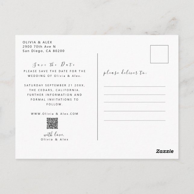 Postal Mínimo y Moda | Boda fotográfica Guardar la fecha (Reverso)