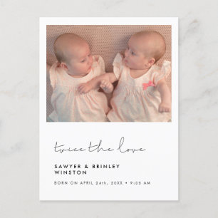 Postal Mínimos escritos a mano Twin Birth Dos veces la fo