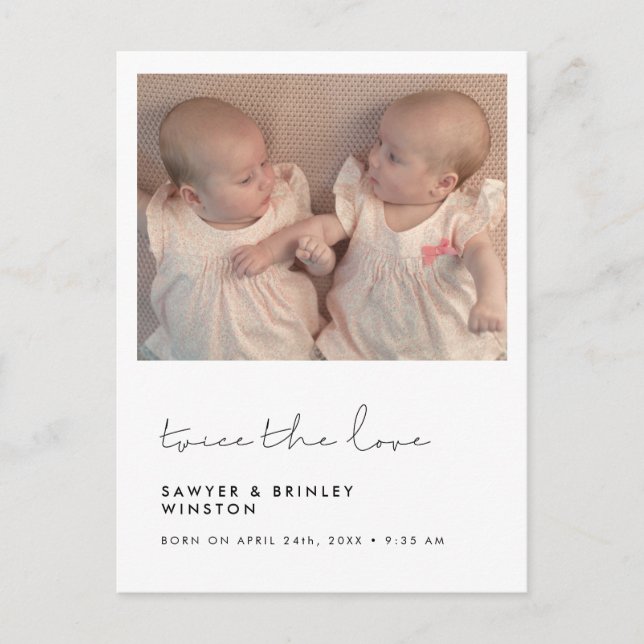Postal Mínimos escritos a mano Twin Birth Dos veces la fo (Anverso)