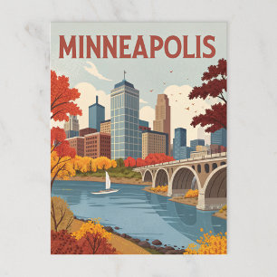 Postal Minneapolis: El paisaje urbano otoñal en el Missis