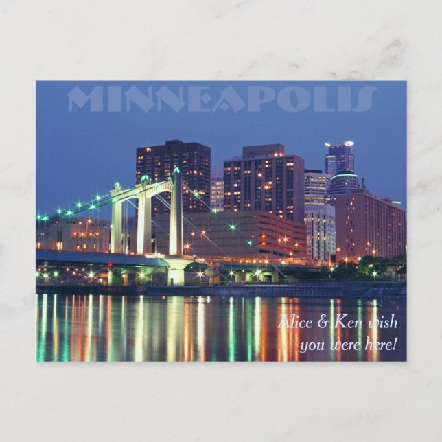 Postal Minneapolis Skyline de noche (Anverso)
