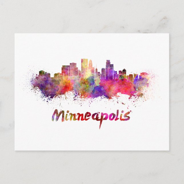 Postal Minneapolis skyline in watercolor (Anverso)
