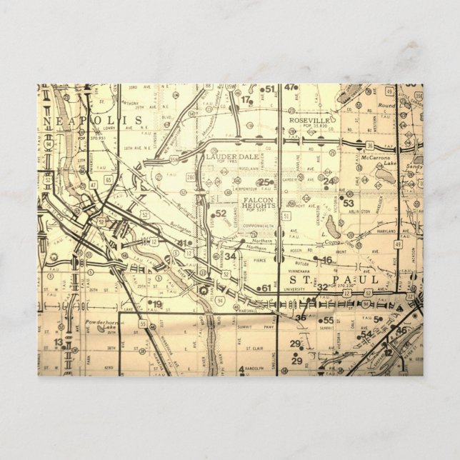Postal Minneapolis-St Paul (ciudades gemelas), Mapa de co (Anverso)