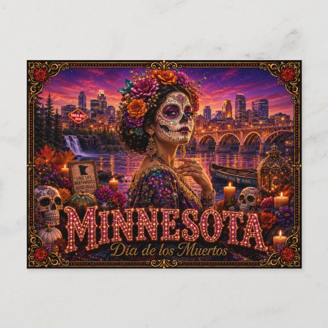 Postal Minnesota Día de los Muertos Retro (Anverso)