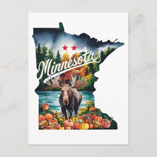 Postal Minnesota EE. UU. Estado Forma Acuarela Vintage