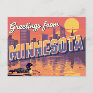 Postal Minnesota Loon y silueta de la ciudad