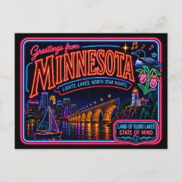 Postal Minnesota Neon Estado Retro Vintage