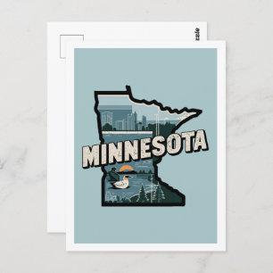 Postal Minnesota Retro Diseño de Viajes Icónico Estados U