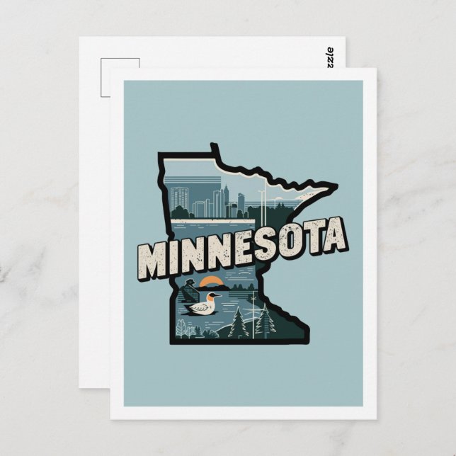 Postal Minnesota Retro Diseño de Viajes Icónico Estados U (Anverso / Reverso)