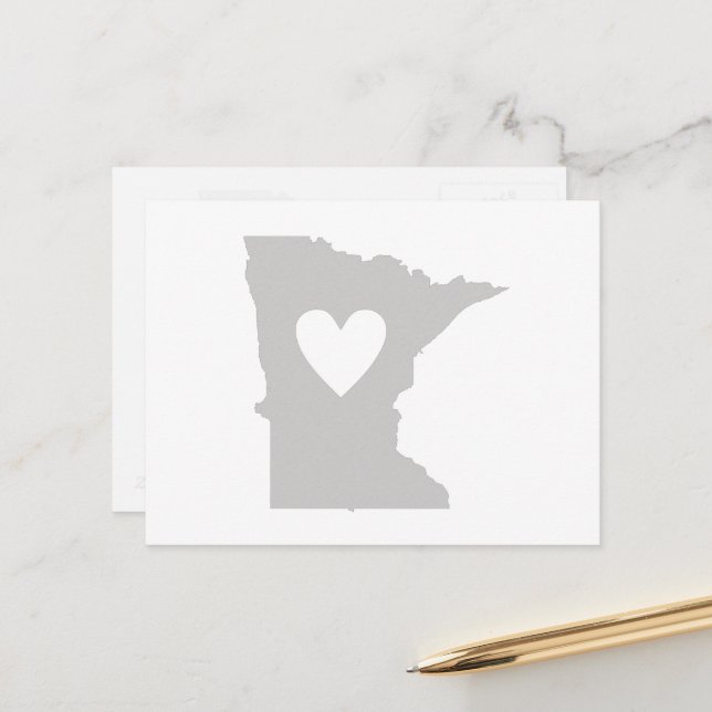 Postal Minnesota Shaped Gray Heart Minnesotan Love Adore (Anverso/Reverso In Situ)