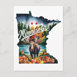 Postal Minnesota USA State Shaped Vintage Watercolor