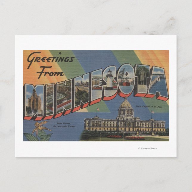 Postal MinnesotaEscenas de letras grandesMinnesota (Anverso)