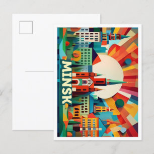 Postal Minsk Bielorrusia Viajes artísticos coloridos